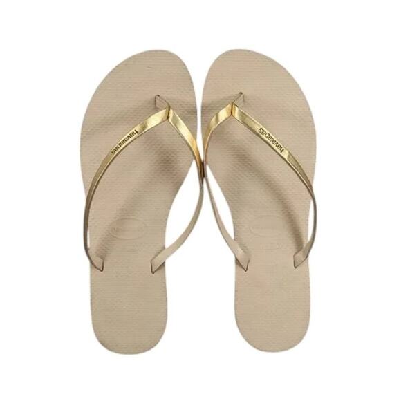 Havaianas Shoes Womens 9.5 Sandals Flip Flop Casual Fashion Gold Metallic Slim - Picture 5 of 15